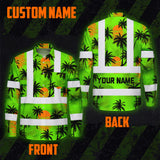 Hi Vis Hawaiian Long Sleeve Shirt Reflective Tapes Green Neon Flowers Custom Name