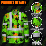 Hi Vis Hawaiian Long Sleeve Shirt Reflective Tapes Green Neon Flowers Custom Name