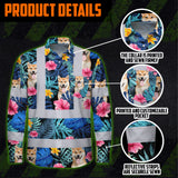 Hi Vis Hawaiian Long Sleeve Reflective Tapes Blue Pink Flowers Custom Name And Image Safety Workwear For Truckers, Pet Lovers