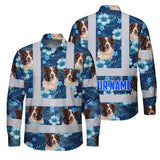 Hi Vis Hawaiian Long Sleeve Reflective Tapes Blue Flowers Custom Name And Image Safety Workwear For Truckers, Pet Lovers