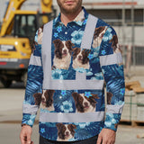 Hi Vis Hawaiian Long Sleeve Reflective Tapes Blue Flowers Custom Name And Image Safety Workwear For Truckers, Pet Lovers
