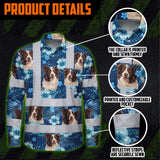 Hi Vis Hawaiian Long Sleeve Reflective Tapes Blue Flowers Custom Name And Image Safety Workwear For Truckers, Pet Lovers