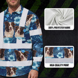 Hi Vis Hawaiian Long Sleeve Reflective Tapes Blue Flowers Custom Name And Image Safety Workwear For Truckers, Pet Lovers