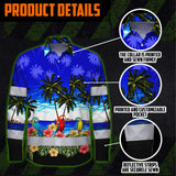 Hi Vis Hawaiian Long Sleeve Shirt Reflective Tapes Blue Black Parrot Hawaii Custom Name Safety Workwear For Truckers, Operators