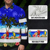 Hi Vis Hawaiian Long Sleeve Shirt Reflective Tapes Blue Black Parrot Hawaii Custom Name Safety Workwear For Truckers, Operators