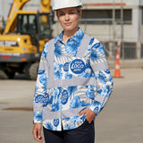 Hi Vis Hawaiian Long Sleeve Shirt Uniform Reflective Blue Neon Custom Name And Logo Safety