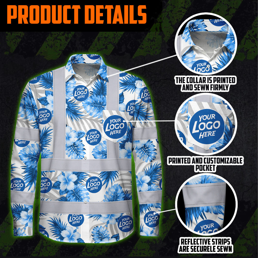Hi Vis Hawaiian Long Sleeve Shirt Uniform Reflective Blue Neon Custom Name And Logo Safety