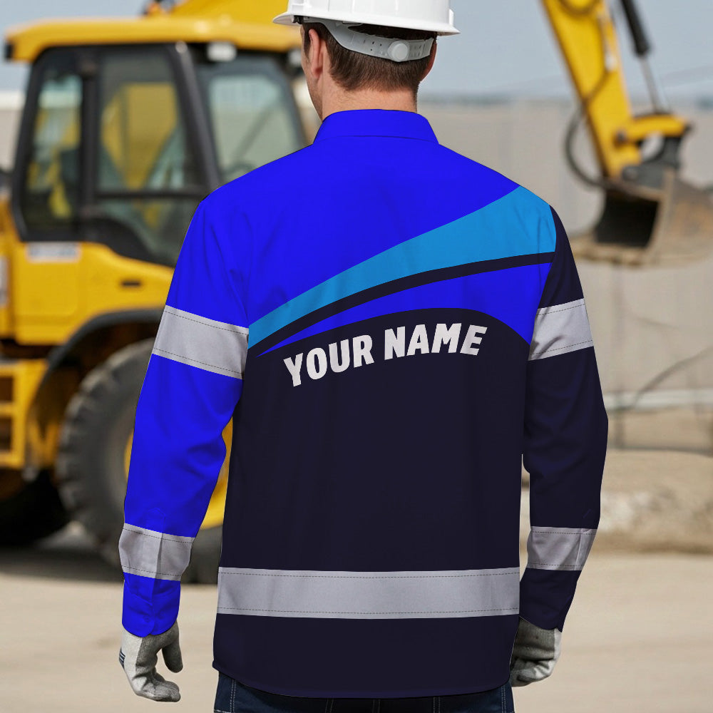 Hi Vis Hawaiian Long Sleeve Shirt Uniform Reflective Blue Neon Custom Name And Logo Safety