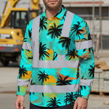 Hi Vis Hawaiian Long Sleeve Shirt Reflective Tapes Blue Neon Flowers Custom Name