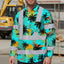Hi Vis Hawaiian Long Sleeve Shirt Reflective Tapes Blue Neon Flowers Hi-Vis Long Sleeve Shirt