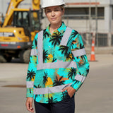 Hi Vis Hawaiian Long Sleeve Shirt Reflective Tapes Blue Neon Flowers Custom Name