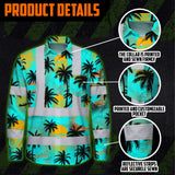 Hi Vis Hawaiian Long Sleeve Shirt Reflective Tapes Blue Neon Flowers Custom Name