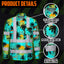 Hi Vis Hawaiian Long Sleeve Shirt Reflective Tapes Blue Neon Flowers Hi-Vis Long Sleeve Shirt