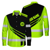 Hi Vis Hawaiian Long Sleeve Shirt Reflective Tapes Uniform Green Neon 2 Custom Logo And Name