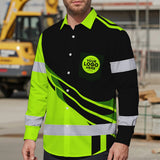 Hi Vis Hawaiian Long Sleeve Shirt Reflective Tapes Uniform Green Neon 2 Custom Logo And Name