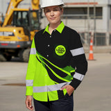 Hi Vis Hawaiian Long Sleeve Shirt Reflective Tapes Uniform Green Neon 2 Custom Logo And Name