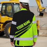 Hi Vis Hawaiian Long Sleeve Shirt Reflective Tapes Uniform Green Neon 2 Custom Logo And Name