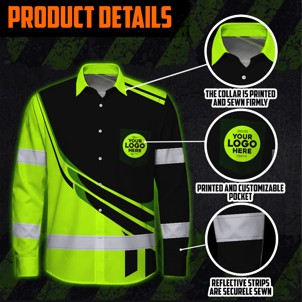 Hi Vis Hawaiian Long Sleeve Shirt Reflective Tapes Uniform Green Neon 2 Custom Logo And Name