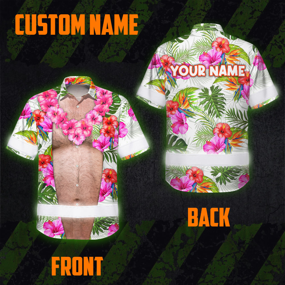 Hi Vis Hawaiian Shirt Reflective Tapes Funny Belly Custom Name Safety Workwear For Workers, Truckers, Operators
