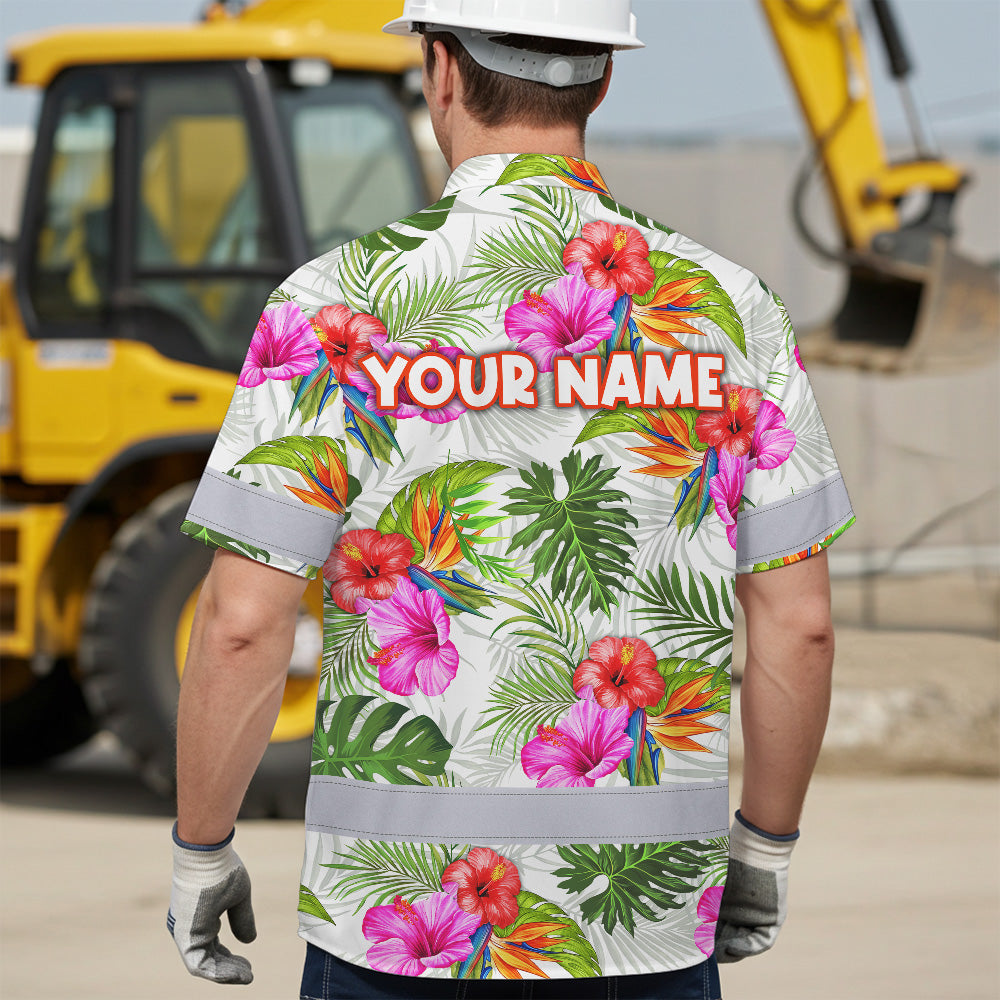 Hi Vis Hawaiian Shirt Reflective Tapes Funny Belly Custom Name Safety Workwear For Workers, Truckers, Operators