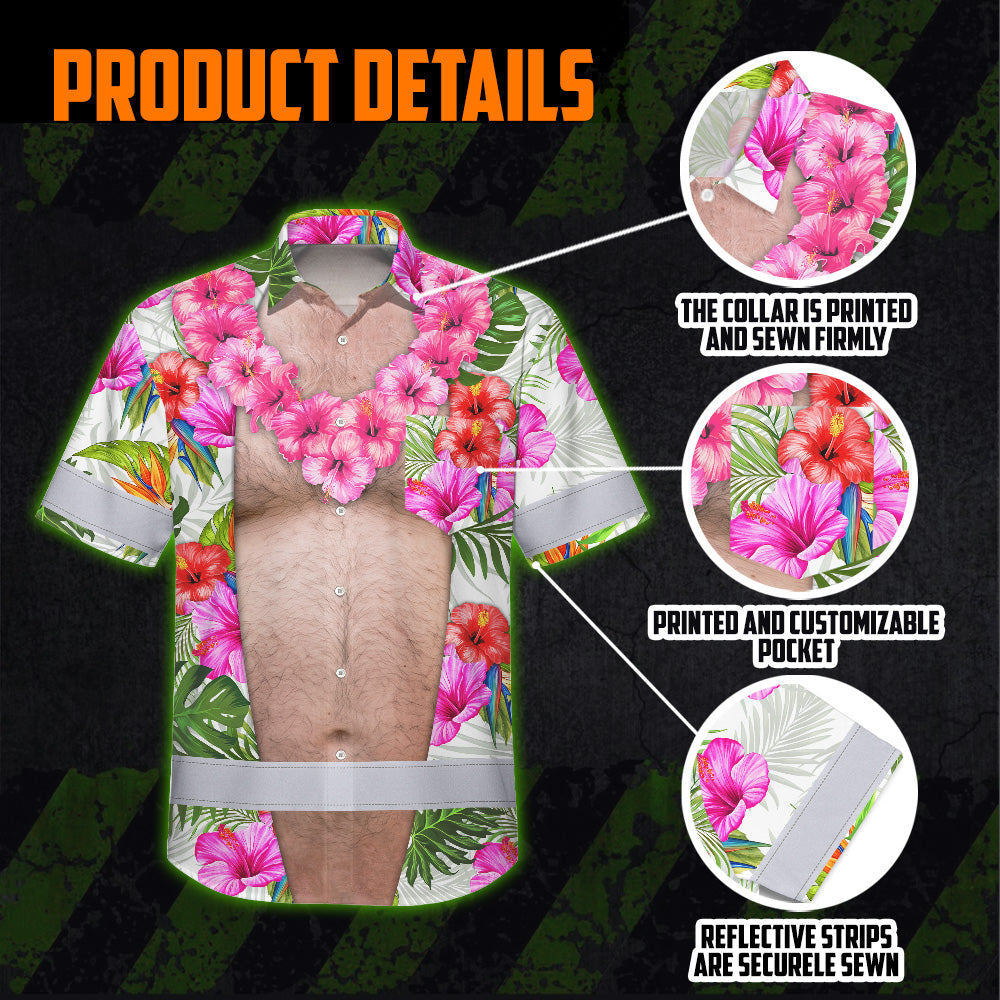 Hi Vis Hawaiian Shirt Reflective Tapes Funny Belly Custom Name Safety Workwear For Workers, Truckers, Operators