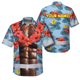Hi Vis Hawaiian Shirt Reflective Tapes Funny Muscle Custom Name Safety Workwear For Workers, Truckers, Operators