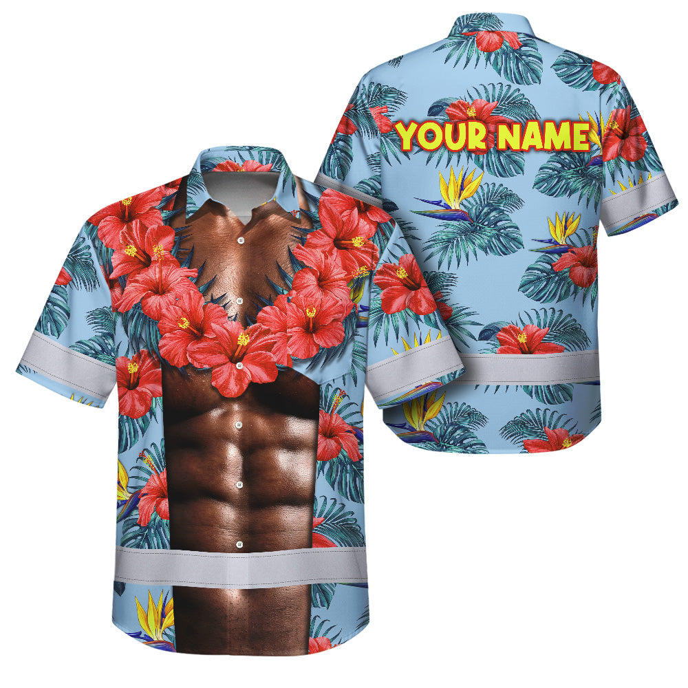 Hi Vis Hawaiian Shirt Reflective Tapes Funny Muscle Custom Name Safety Workwear For Workers, Truckers, Operators