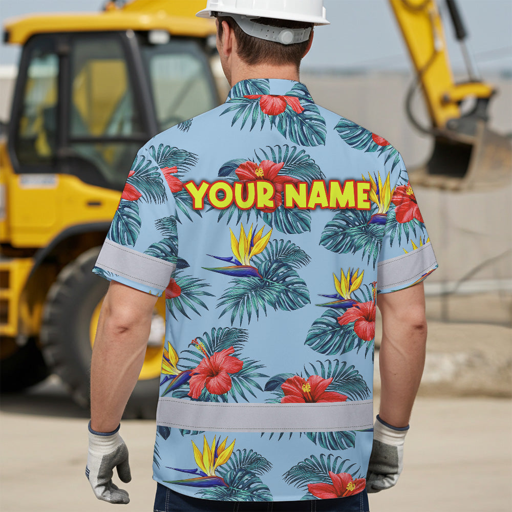 Hi Vis Hawaiian Shirt Reflective Tapes Funny Muscle Custom Name Safety Workwear For Workers, Truckers, Operators