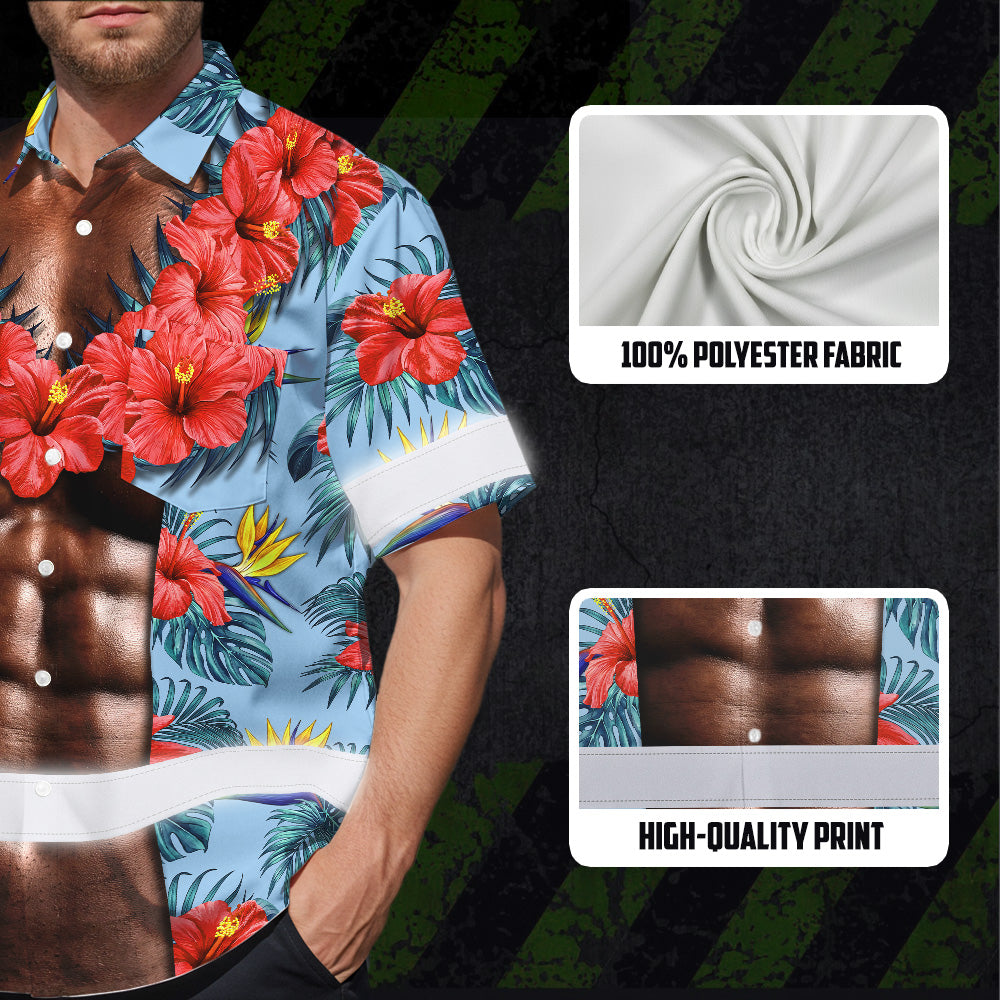 Hi Vis Hawaiian Shirt Reflective Tapes Funny Muscle Custom Name Safety Workwear For Workers, Truckers, Operators