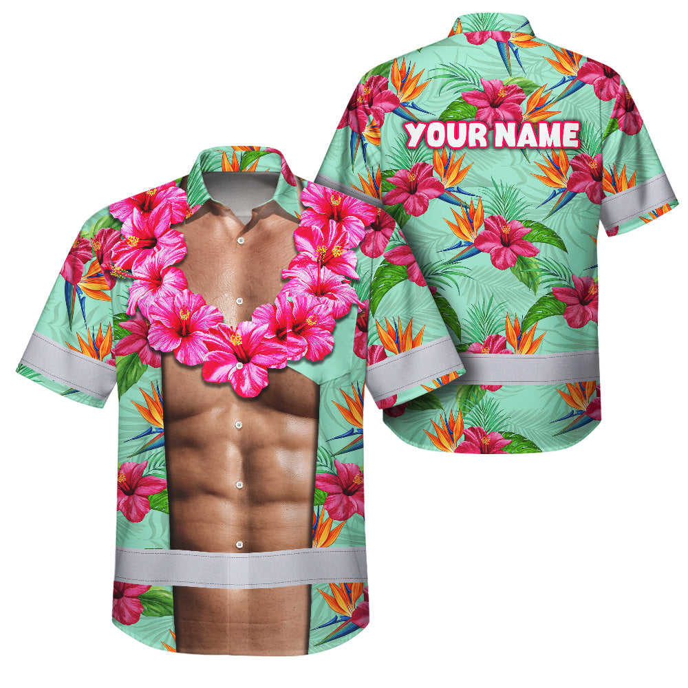 Hi Vis Hawaiian Shirt Reflective Tapes Funny Muscle 2 Custom Name Safety Workwear For Workers, Truckers, Operators
