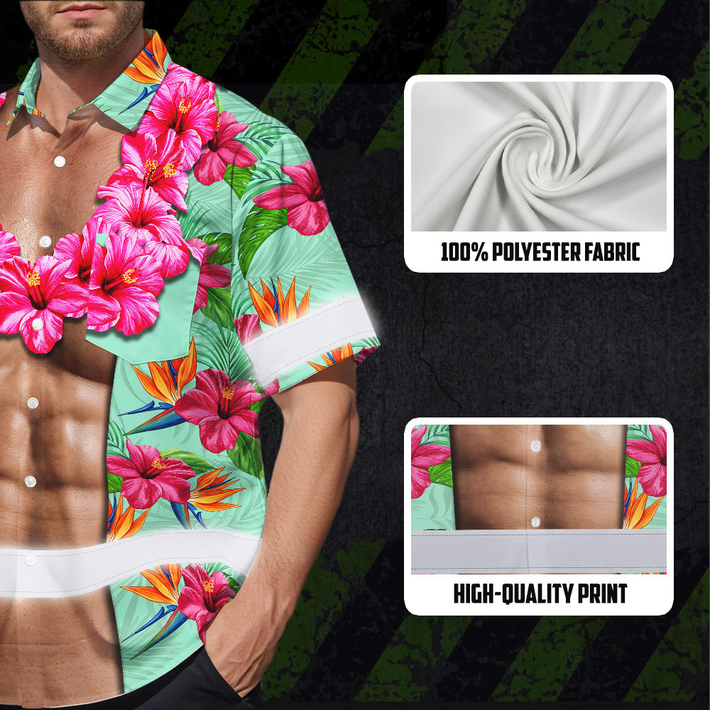 Hi Vis Hawaiian Shirt Reflective Tapes Funny Muscle 2 Custom Name Safety Workwear For Workers, Truckers, Operators