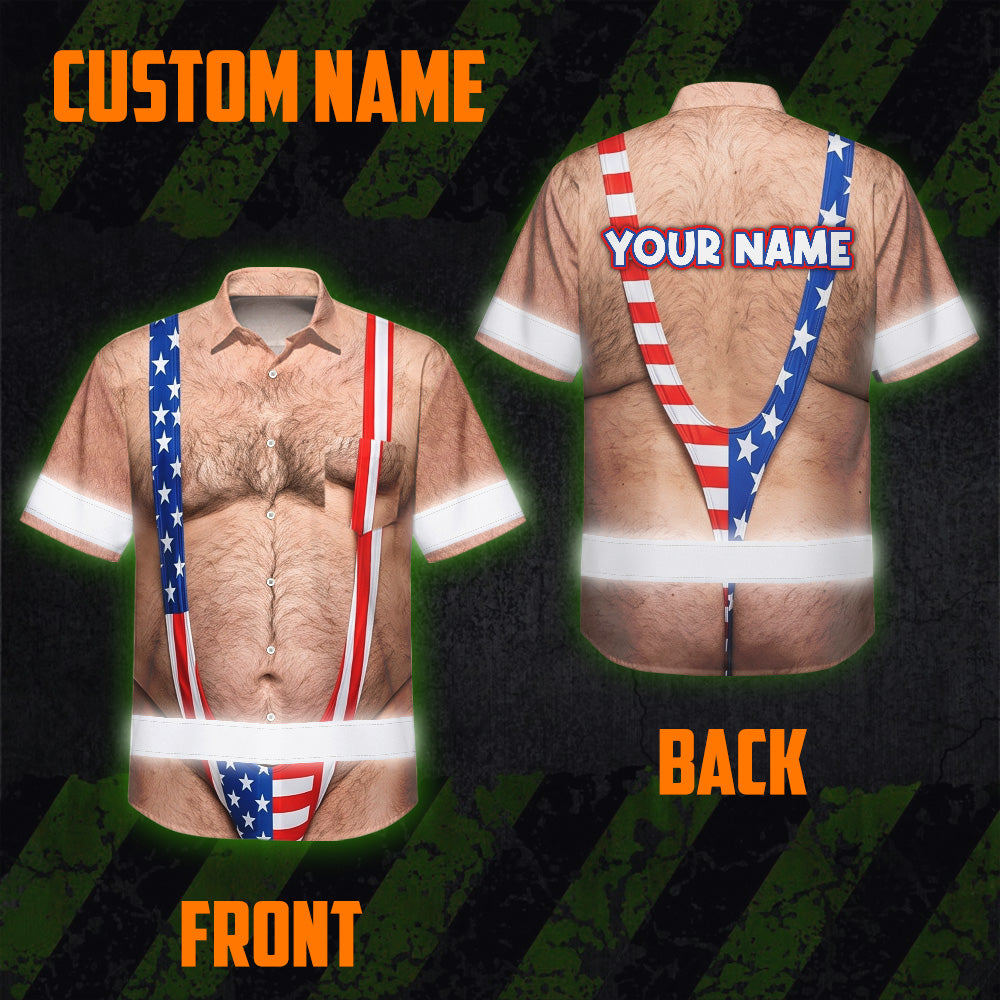 Hi Vis Hawaiian Shirt Reflective Tapes Funny Chest Hair Custom Name Safety Workwear For Workers, Truckers, Operators