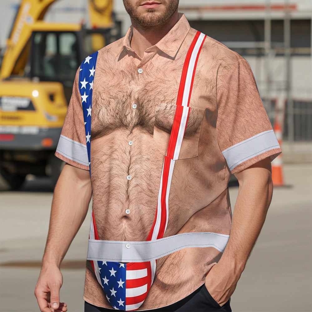 Hi Vis Hawaiian Shirt Reflective Tapes Funny Chest Hair Custom Name Safety Workwear For Workers, Truckers, Operators
