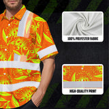 Hi Vis Hawaiian Shirt Reflective Tapes Orange Neon Ohia Lehua Custom Name Safety Workwear For Workers, Truckers, Operators