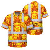 Hi Vis Hawaiian Shirt Reflective Tapes Yellow Orange Cow 2 Custom Name Safety Workwear For Workers, Truckers, Operators