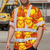 Hi Vis Hawaiian Shirt Reflective Tapes Yellow Orange Cow 2 Custom Name Safety Workwear For Workers, Truckers, Operators