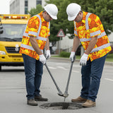 Hi Vis Hawaiian Shirt Reflective Tapes Yellow Orange Cow 2 Custom Name Safety Workwear For Workers, Truckers, Operators