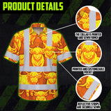 Hi Vis Hawaiian Shirt Reflective Tapes Yellow Orange Cow 2 Custom Name Safety Workwear For Workers, Truckers, Operators