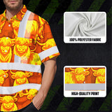 Hi Vis Hawaiian Shirt Reflective Tapes Yellow Orange Cow 2 Custom Name Safety Workwear For Workers, Truckers, Operators
