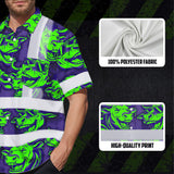 Hi Vis Hawaiian Shirt Reflective Tapes Green Violet Cow Custom Name Safety Workwear For Workers, Truckers, Operators