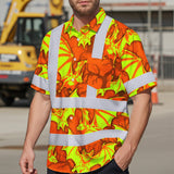 Hi Vis Hawaiian Shirt Reflective Tapes Lime Orange Bat Custom Name Safety Workwear For Workers, Truckers, Operators