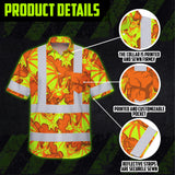 Hi Vis Hawaiian Shirt Reflective Tapes Lime Orange Bat Custom Name Safety Workwear For Workers, Truckers, Operators
