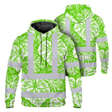 Hi Vis Hoodie Shirt Reflective Tapes Green Neon White Flowers Custom Name Safety Workwear For Workers, Truckers
