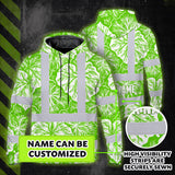 Hi Vis Hoodie Shirt Reflective Tapes Green Neon White Flowers Custom Name Safety Workwear For Workers, Truckers