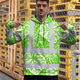Hi Vis Hoodie Shirt Reflective Tapes Green Neon White Flowers Custom Name Safety Workwear For Workers, Truckers