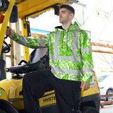 Hi Vis Hoodie Shirt Reflective Tapes Green Neon White Flowers Custom Name Safety Workwear For Workers, Truckers