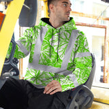 Hi Vis Hoodie Shirt Reflective Tapes Green Neon White Flowers Custom Name Safety Workwear For Workers, Truckers