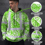 Hi Vis Hoodie Shirt Reflective Tapes Green Neon White Flowers Custom Name Safety Workwear For Workers, Truckers
