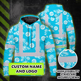 Hi Vis Hoodie Shirt Reflective Tapes Blue Neon And White Flowers Custom Name And Logo Safety Workwear For Company