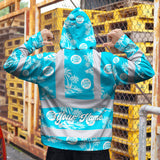 Hi Vis Hoodie Shirt Reflective Tapes Blue Neon And White Flowers Custom Name And Logo Safety Workwear For Company